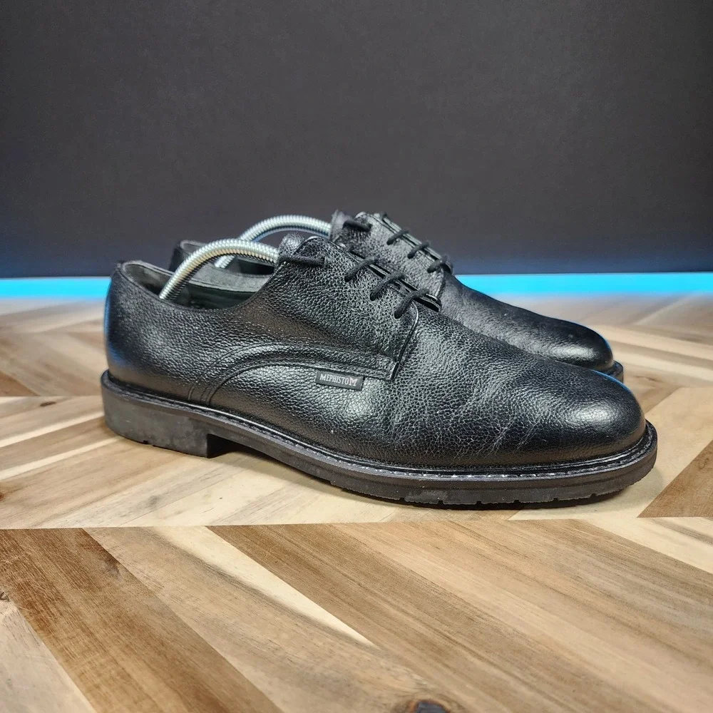 Mephisto Marlon Pebbled Leather Black Derby Shoes Mens US 12 Walking Comfort